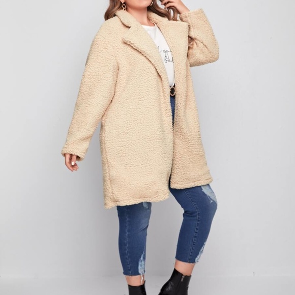 PLUS cream open front trench pea coat long fall - Picture 2 of 5